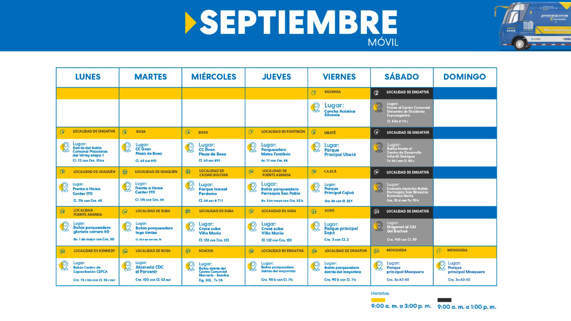 Cronograma mes de septiembre de agencia móvil